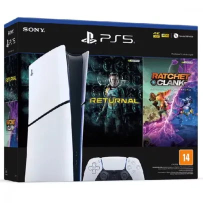 Console PlayStation 5 Slim Digital Edition Branco + Returnal e Ratchet e Clank + Controle Sem Fio Dualsense Branco 