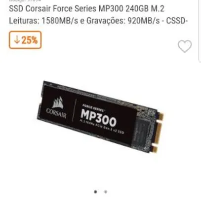 SSD Corsair Force Series MP300 240GB M.2 Leituras: 1580MB/s e Gravações: 920MB/s - CSSD-F240GBMP300 | R$300
