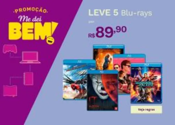 Leve 5 Blu-rays por R$89,90