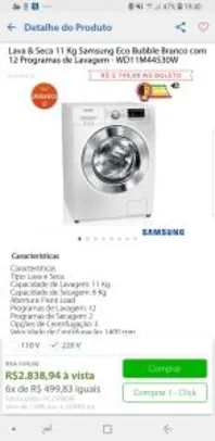 Lava & Seca Eco Bubble Wd4000 11 Kg Branca - Samsung - WD11M44530W - R$2749