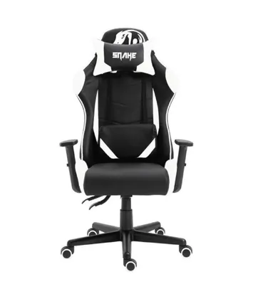 Cadeira Gamer Profissional Snake Krait reclinável giratória preta e branca B88