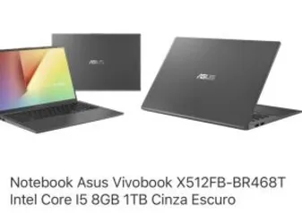 Notebook Asus Vivobook X512FB-BR468T Intel Core I5 8GB (Geforce MX110 com 2GB) 1TB W10 15,6'' Cinza Escuro R$3699