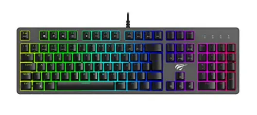 Teclado Mecânico LED RGB, Havit, KB492L, Abnt2, Switch Outemu Brown, Teclas Double Shot, Anti-Ghosting