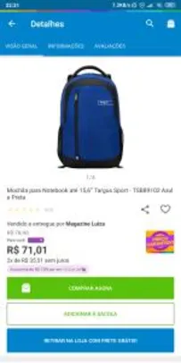 [APP- Primeira Compra] [Recarga Pay] Mochila targus para notebook 15,6"  - R$59