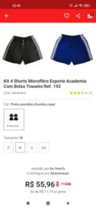 Kit 4 Shorts Microfibra Esporte Academia Com Bolso Traseiro - R$56