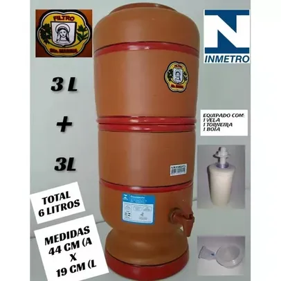 [AME R$83]Filtro De Barro Santa Marina 6 Litros 1 Vela 