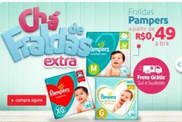 Chá de Fraldas Extra Fraldas pampers a partir de 0.49 a tira, Frete grátis para a região Sul e Sudeste.