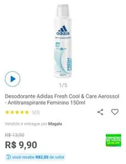 [APP + R$2 de cashback] Desodorante Feminino Adidas Fresh Cool | R$10