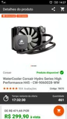 WaterCooler Corsair Hydro Series High Performance H45 [R$300]