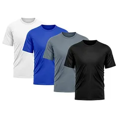 Kit 4 Camisetas Masculina Dry Fit Proteção Solar UV Básica Lisa Treino Academia Ciclismo Camisa, Tam. M (BCO, AZL Royal, CNZ, PTO)