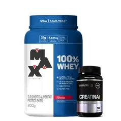 [APP] 100% Whey 900g Max Titanium + Creatina 180 Caps Probiótica