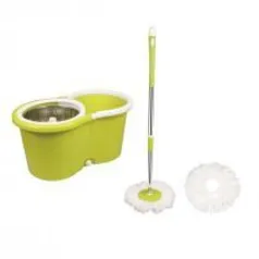 Balde Spin Mop Trevalla Home 360 Graus Com Cesto Inox E 2 Esfregões - R$49