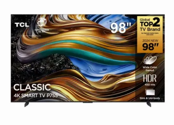 [App] Smart TV 98” 4K UHD TCL 98P755 120Hz Wi-Fi Bluetooth 4 HDMI 2 USB Dolby Vision e Atmos