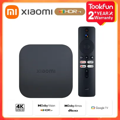 [Taxa inclusa] Mi TV Box 4K Versão Global com Controle Remoto, Bluetooth e IR Chromecast Embutido Ultra HDR10 +, Google TV, DTS, S2nd Gen, Novo