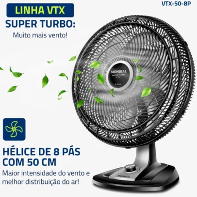 Ventilador de Mesa Mondial SUPER TURBO VTX-50, Hélice de 8 Pás, 50CM - 127V/220V