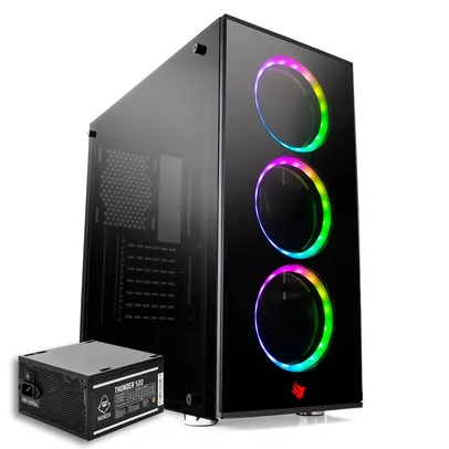 Pichau Kit Upgrade, Gabinete Pichau Pouter II Led RGB + Fonte Mancer Thunder 500W