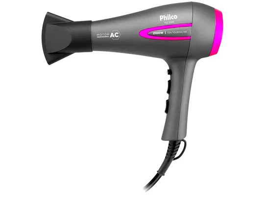 [Magalu] Secador de Cabelo Philco com Íons Tourmaline Cinza e Rosa 2100W 2 Velocidades PSA3300 - 220V 