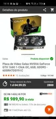 Placa de Vídeo Galax GeForce GTX 1660 6GB GDDR5 - 60SRH7DSY91C | R$990