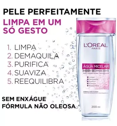 Água Micelar L'Oréal Paris Solução de Limpeza 5 em 1 - 200ml R$ 7,79