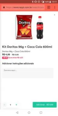 [BSB] KIT DORITOS 96G + COCA COLA 600ML - R$5
