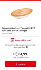 Assadeira Oval com Tampa 6514 2,5 litros Emb. c/ 6 un - Sempre