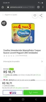 Toalha Umedecida MamyPoko Toque Suave Leve4 Pague3 200 Unidades | R$19