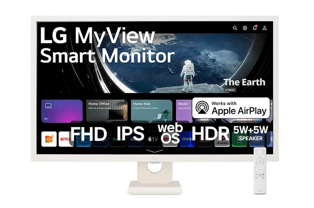 Saindo por R$ 1619: Monitor LG MyView Smart - Tela IPS de 32'‘, FHD, WebOs, Screen Share, HDR10, ThinQ, Air Play 2, Bluetooth, USB, HDMI - 32SR50F-W | Pelando