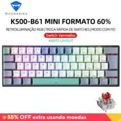 [R$ 64 MOEDAS/GPAY/TAXA INCLUSA] Machenike K500-B61 Mini Teclado Mecânico 60% ABNT2 Layout RGB Backlight Hot-swappable NKRO Wired Gaming