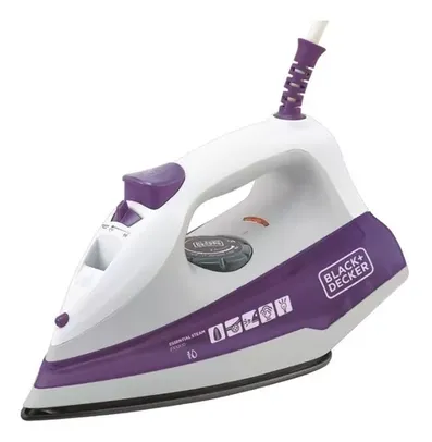 Ferro de Passar Roupa Black Decker, Modelo FX1000, Ferro Com Vaporizador e Base Antiaderente, Branco e Roxo, 220V