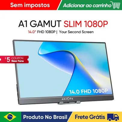 [Do brasil] Monitor ARZOPA 14.0 ''1080P FHD IPS A1 GAMUT slim