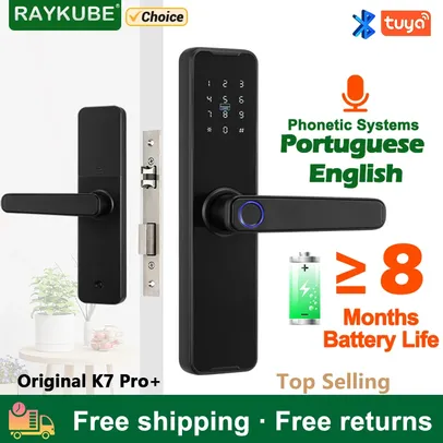 [Taxa Inclusa/Moedas - R$ 183] Fechadura Eletrônica Inteligente Raykube K7 Pro +Tuya com Desbloqueio Biométrico de Impressão Digital, Cartão Ic, Senha