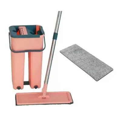 Flat Mop Esfregão com Balde Lava e Seca Refil 5L Rosa