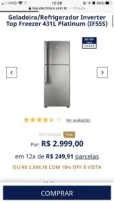 Geladeira/Refrigerador Inverter Top Freezer 431L Platinum (IF55S) | R$2.561