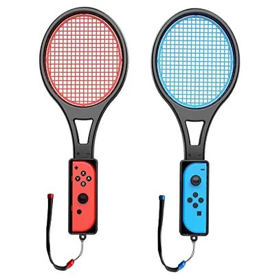 Tennis Racket for Nintendo Switch (2 Pack) by TalkWorks | Joy Con Controller Grip Sports Game Accessories for Mario Tennis Aces