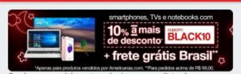 Cupom 10% Off TVs, PCs ou Smartphones