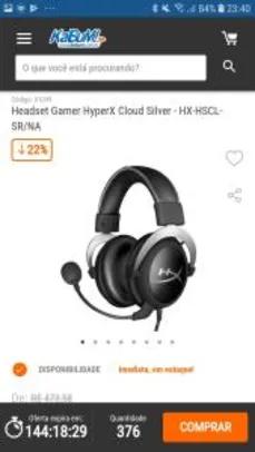 Headset Gamer HyperX Cloud Silver | R$350