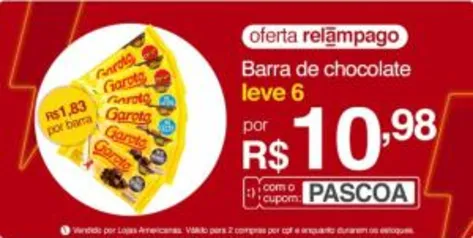 6 Barras de chocolate Garoto por R$11