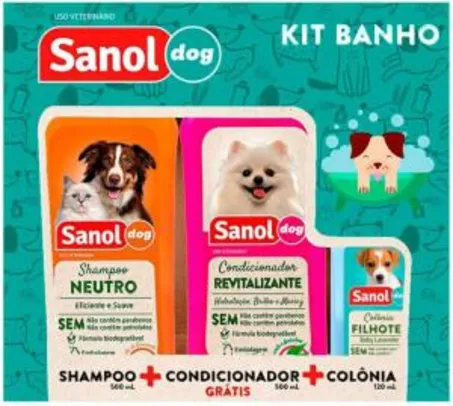 [Cliente Ouro + Magalupay = R$16] Kit Shampoo e Condicionador Colônia - Cachorro e Gato Neutro Sanol Dog