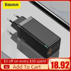 Carregador Baseus GaN 65W 3 saídas Tipo-C | R$148