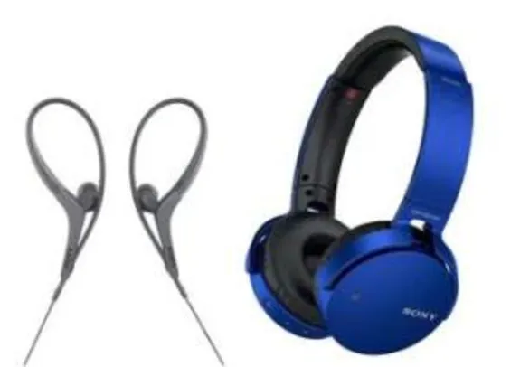 Kit - Fone de ouvido esportivo estereo intra-auricular com microfone Sony MDR-AS410AP + Headphone XB650BT com Bluetooth® e EXTRA BASS