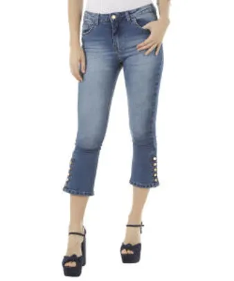 Calça jeans cropped flare azul médio