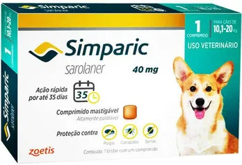 [PRIME] Simparic 40mg 10,1 até 20kg, 1Cp Zoetis para Cães | R$57