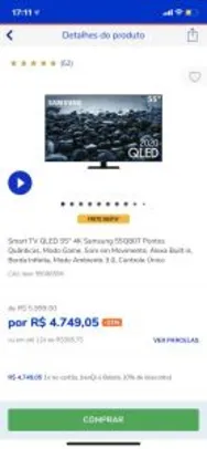 Smart TV QLED 55" 4K Samsung 55Q80T | R$4749