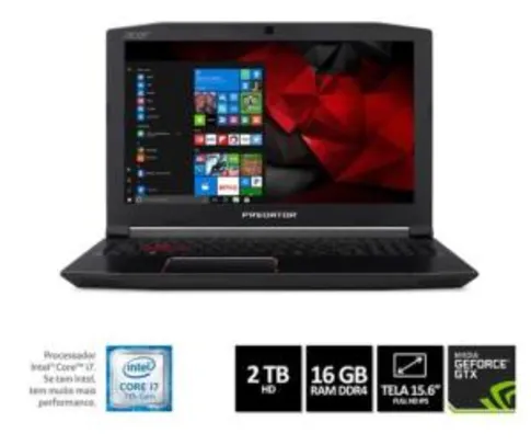 Notebook Acer Predator Helios 300 G3-572-75L9 Intel Core i7 16GB 2TB HD GTX 1060 6GB Win10 15,6'