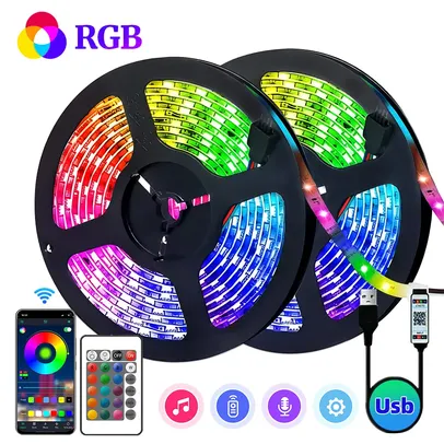 [Primeira compra 4,99] RGB LED Strip Lights, Music Sync, Mudança de cor, 5V, 16 milhões de cores