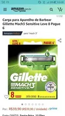 Carga para Aparelho de Barbear Gillette Mach3 - leve 8 pague 6 R$40