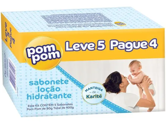 (Leve 3 e Pague 2) Sabonete Infantil Pom Pom Hidratante 80g - 05 unidades | R$6