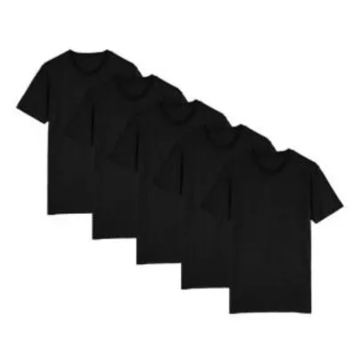 Kit Camiseta Lisa c/ 5 Peças Básicas Premium 100% Algodão Masculina - Preto - R$59,99