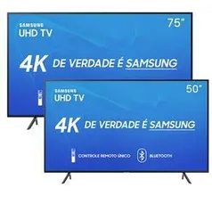 Smart TV LED 75" UHD 4K Samsung 75RU7100 + Smart TV LED 50" UHD 4K Samsung 50RU7100 | R$ 6.268