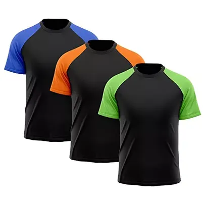 Kit 3 Camisetas Masculina Raglan Dry Fit Proteção Solar UV Básica Lisa Treino Academia Ciclismo 845